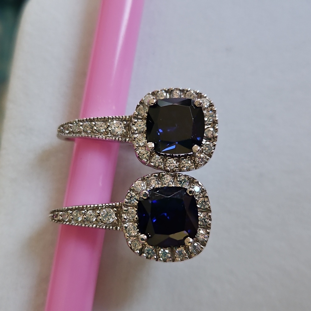 Cushion Cut Sapphire Earrings - Picture 4 of 16